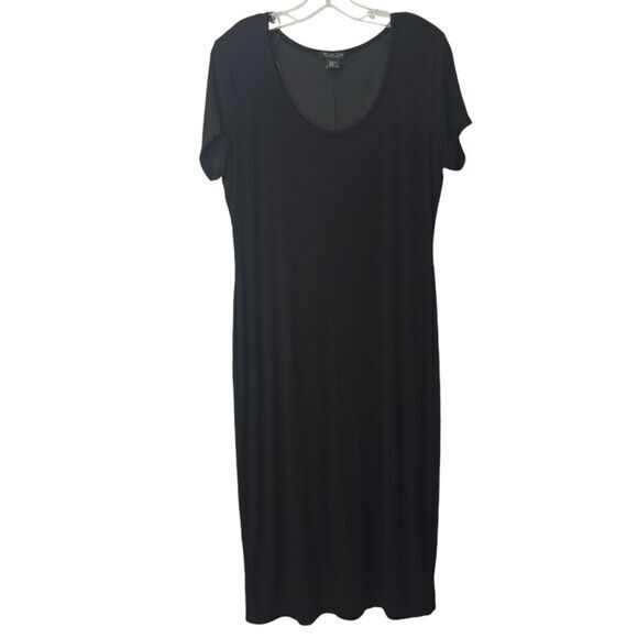 Rachel Zoe -1205 Scoop Neck Midi Length Ribbed Lined Dress in Black Size XL - Picture 2 of 8